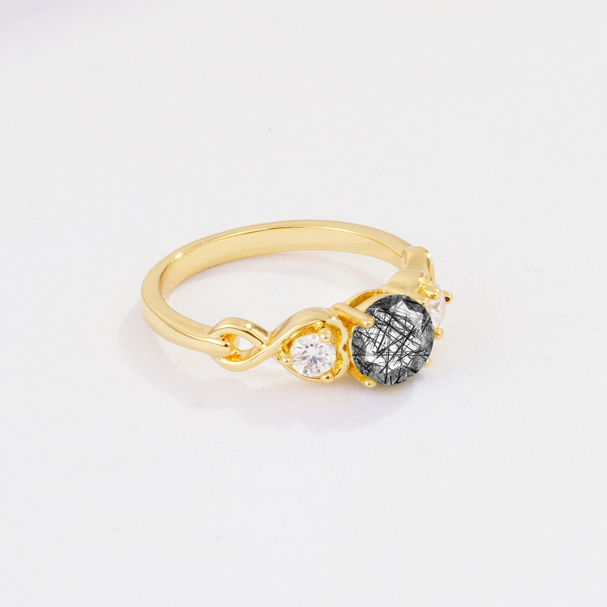 SR10658 Black Rutilated Quartz Ring - White-Gold
