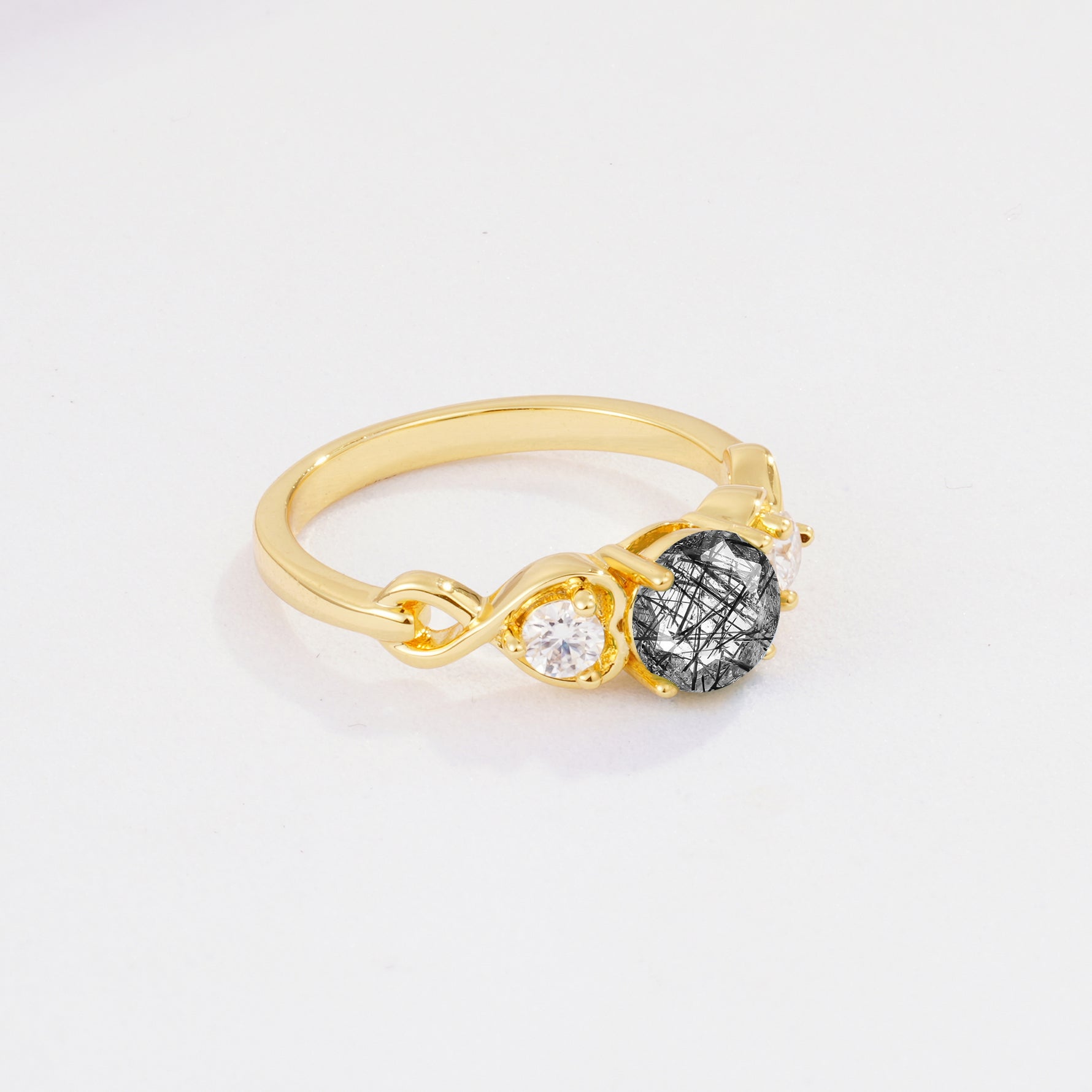 SR10658 Black Rutilated Quartz Ring - White-Gold