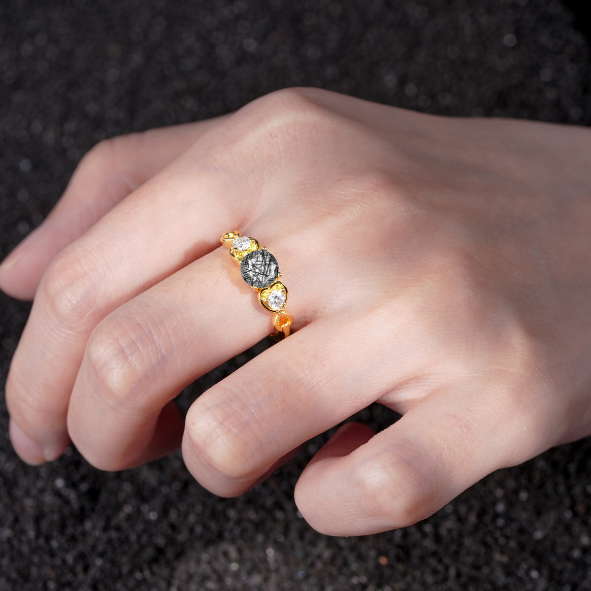 SR10658 Black Rutilated Quartz Ring - Rose-Gold