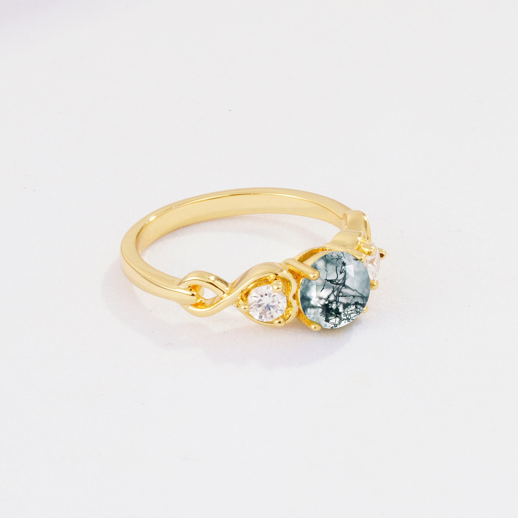 SR10658 Moss Agate Ring - White-Gold