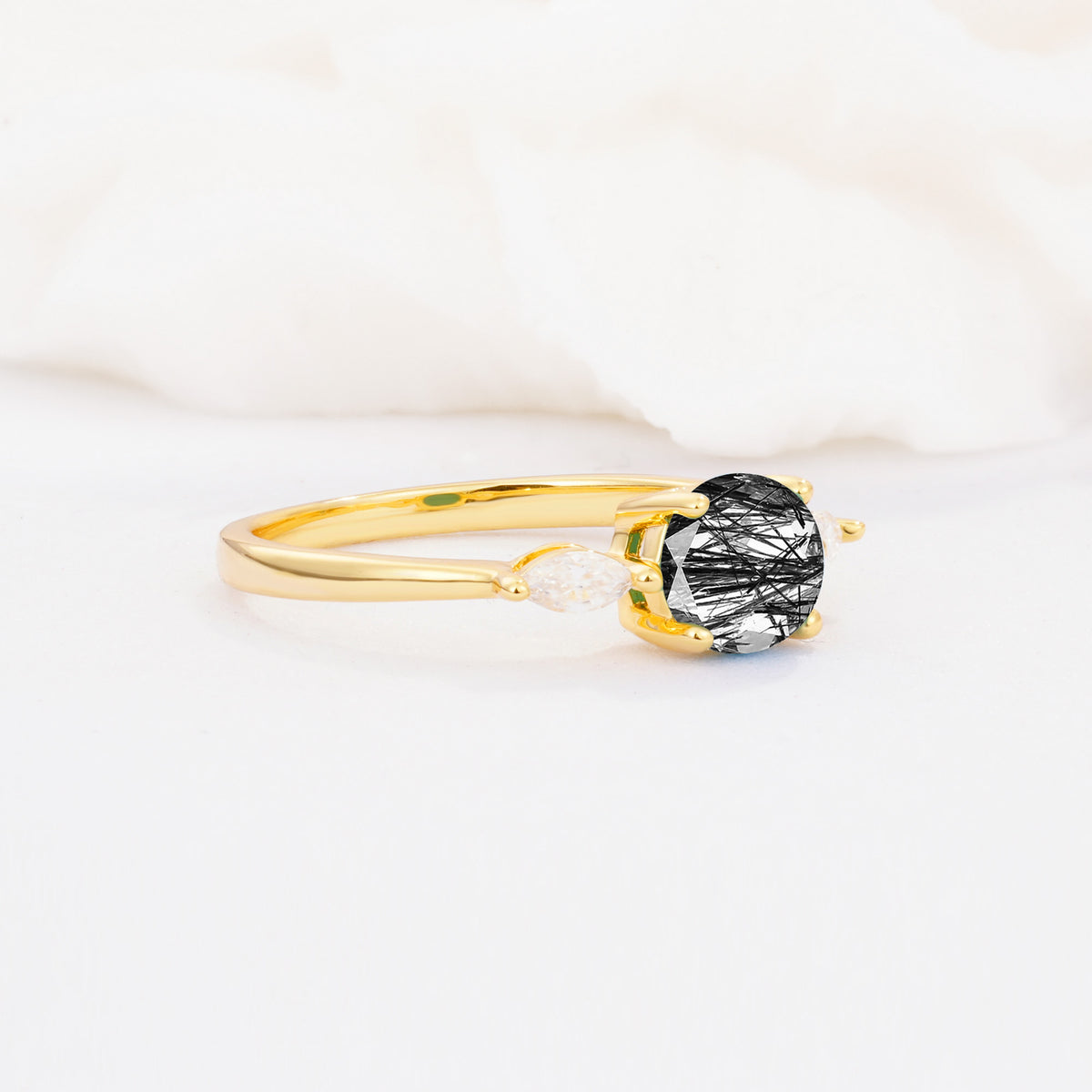 SR10909 Black Rutilated Quartz Ring - White-Gold