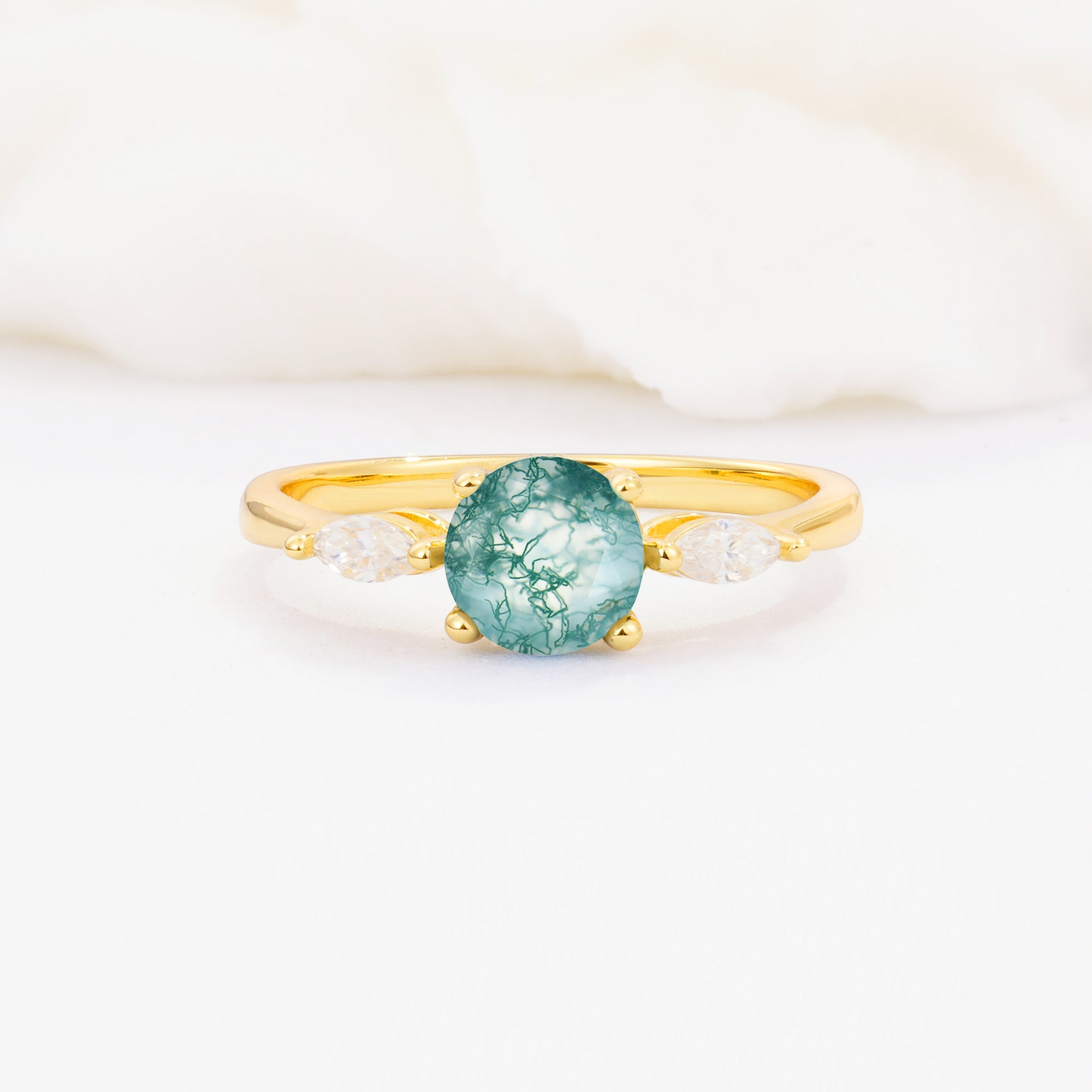 SR10909 Moss Agate Ring - Yellow-Gold