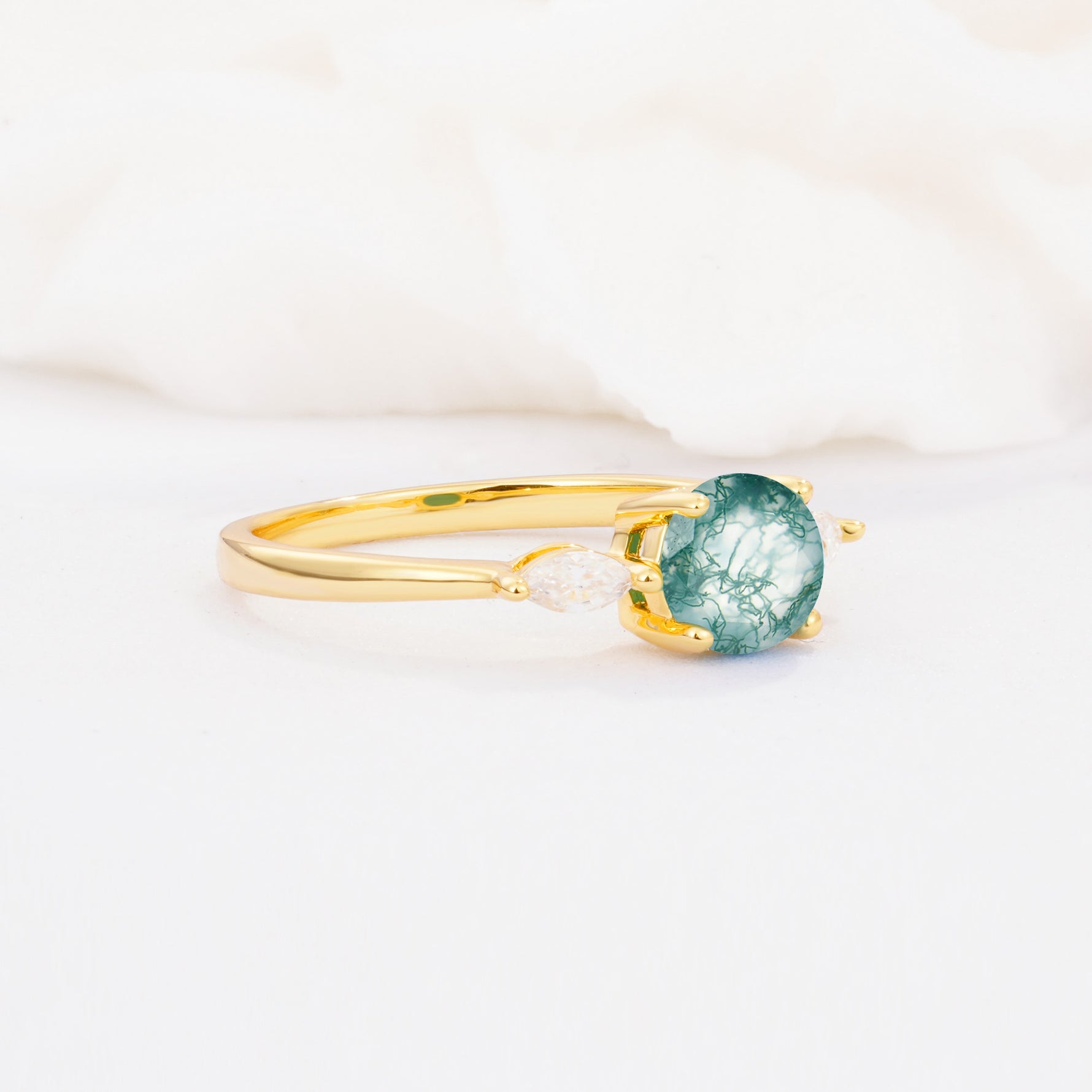 SR10909 Moss Agate Ring - White-Gold