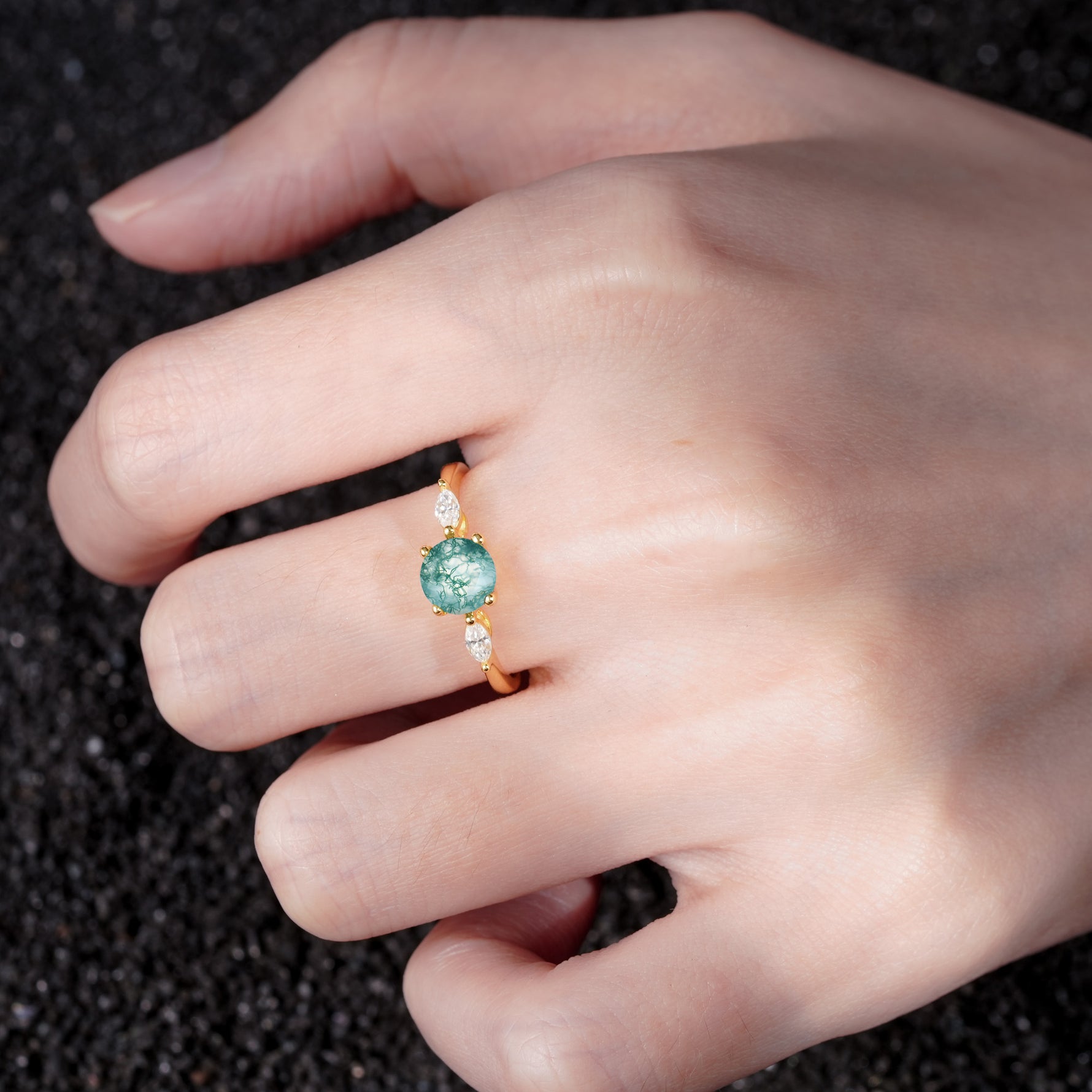 SR10909 Moss Agate Ring - Rose-Gold