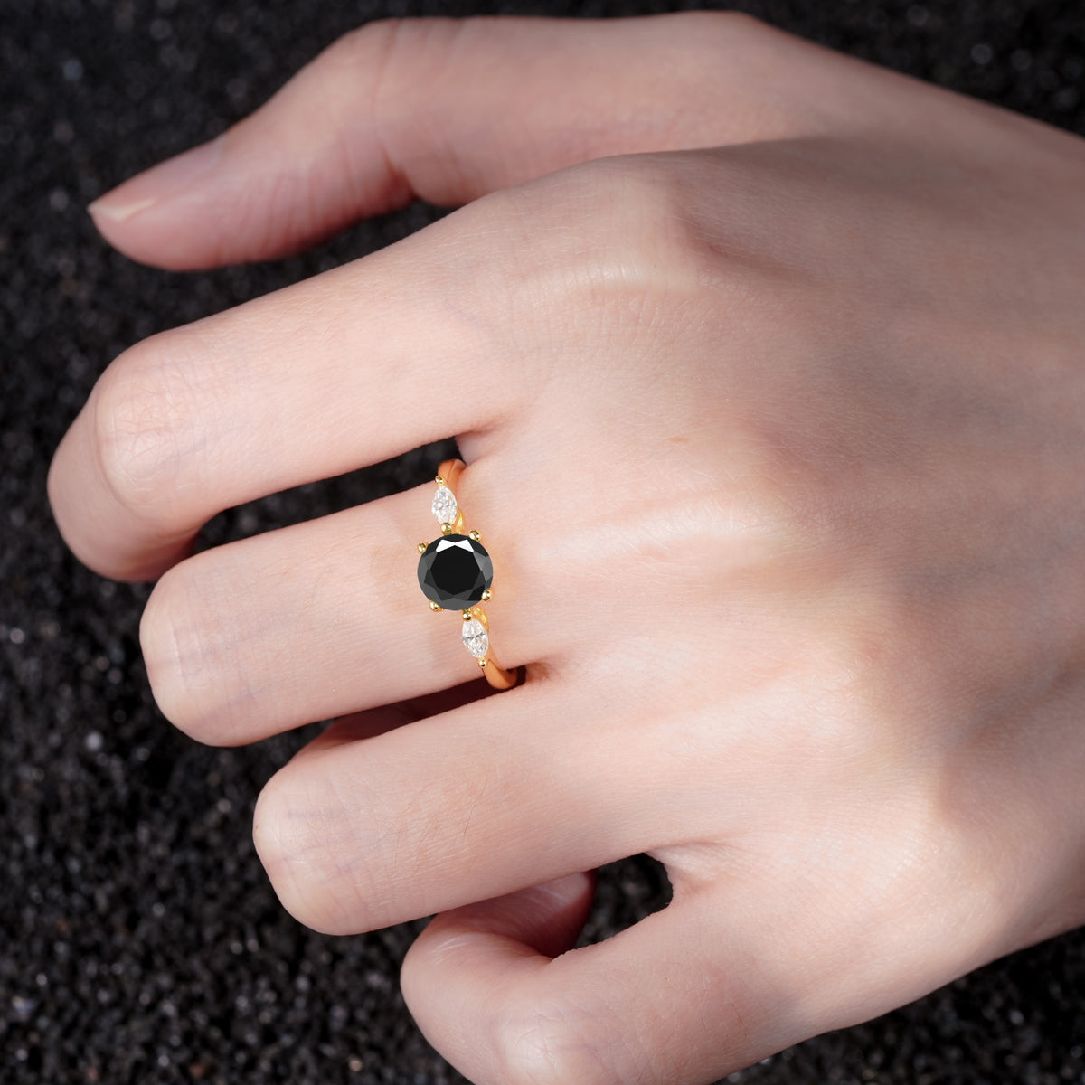 SR10909 Black Onyx Ring - Rose-Gold