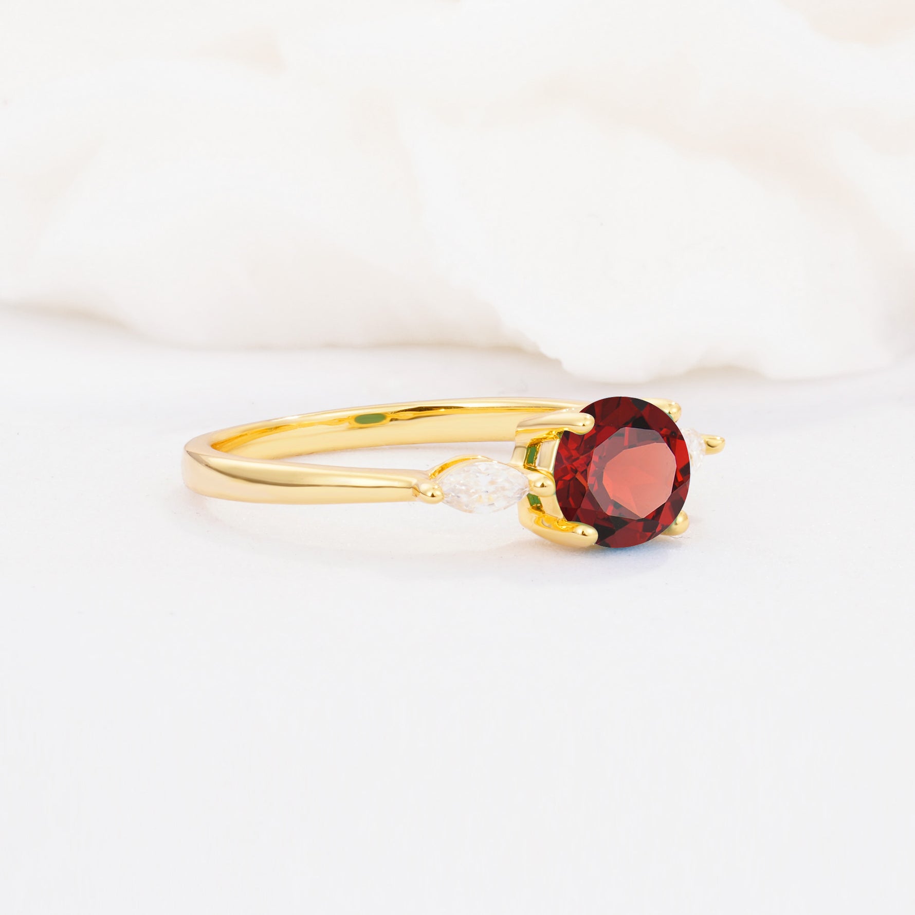SR10909 Garnet Ring - White-Gold
