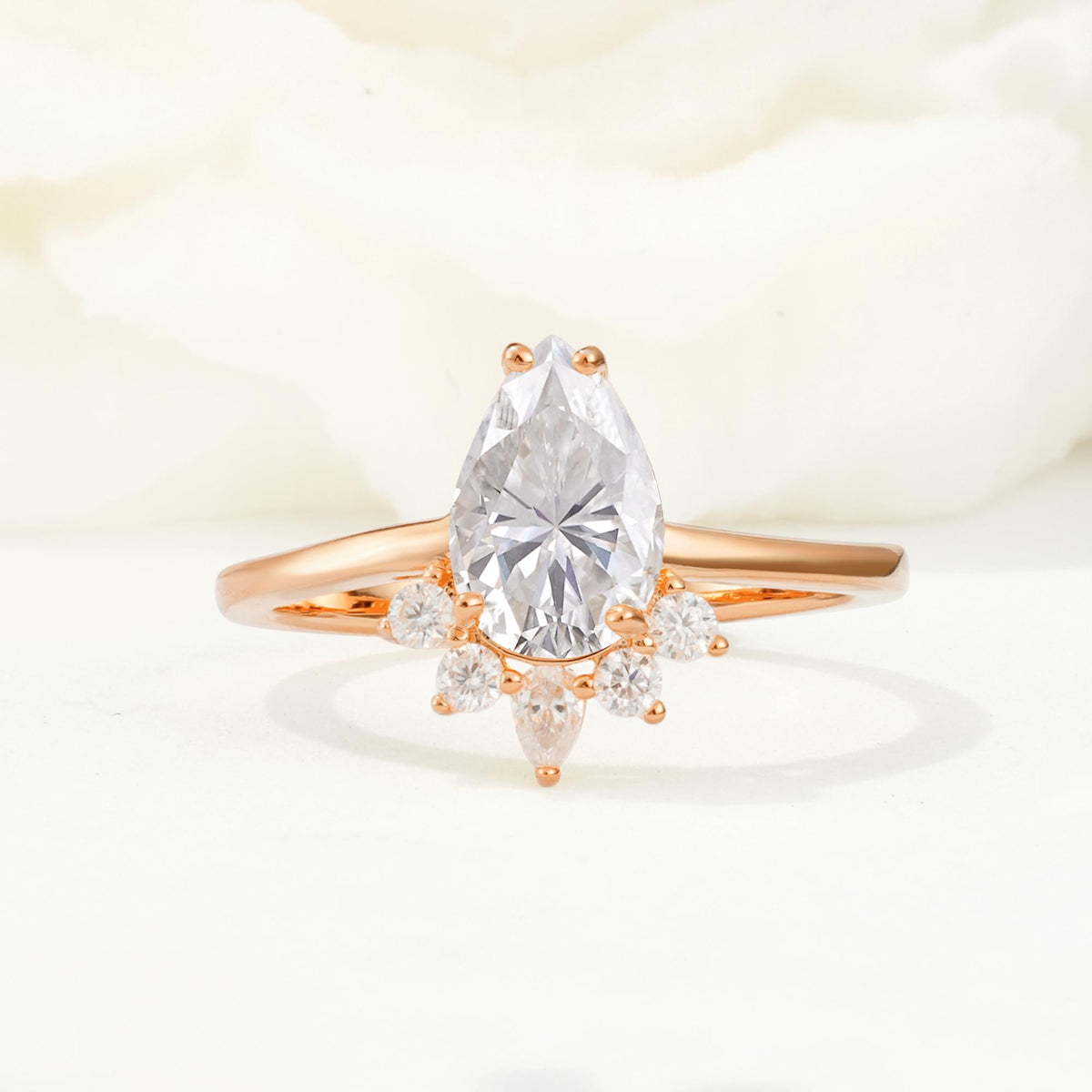 Pear Cut Moissanite Crown Engagement Ring with Accent Stones - Additional view