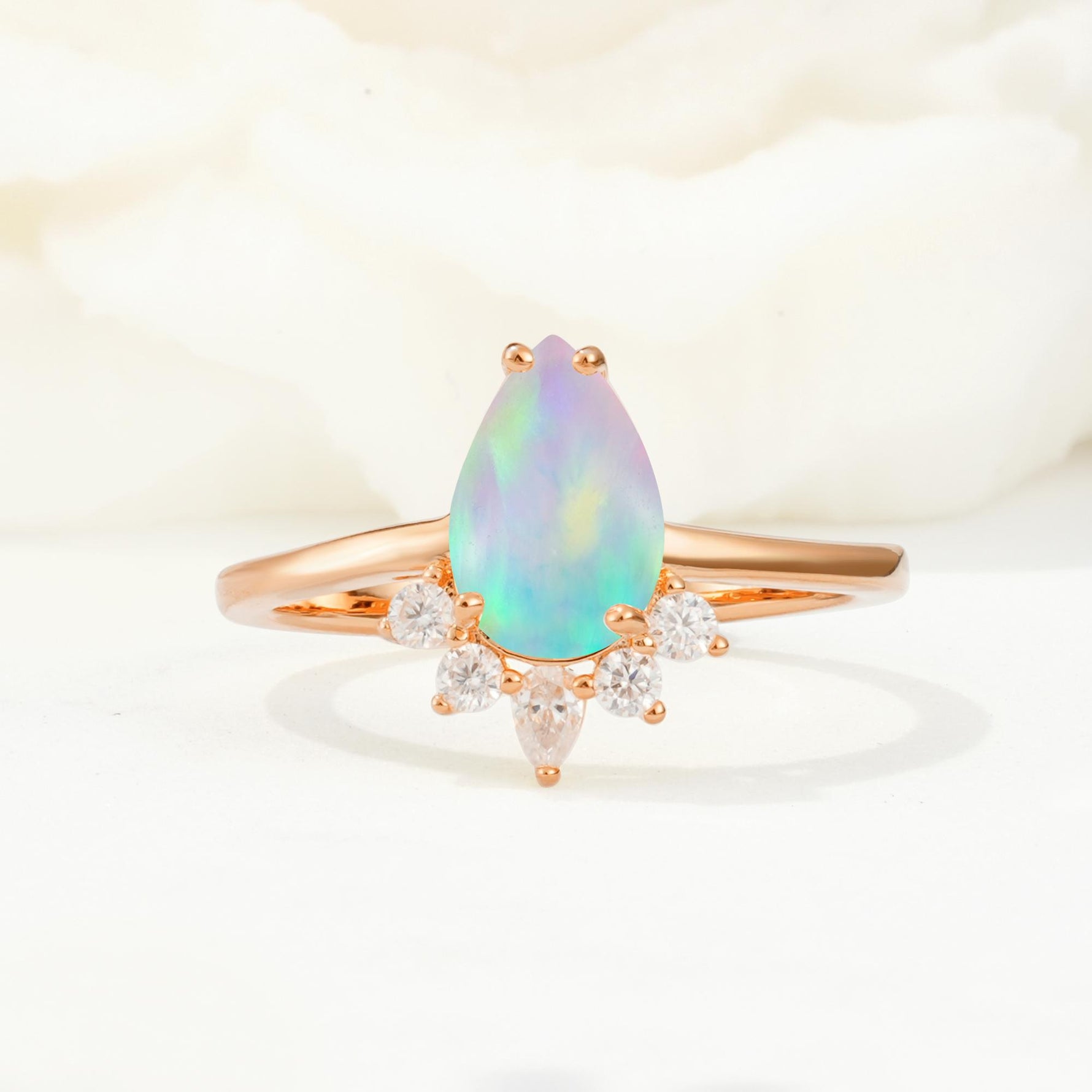 Pear Cut Fire Opal Crown Engagement Ring with Accent Stones - Additional view
