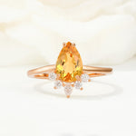 Pear Cut Citrine Crown Engagement Ring with Accent Stones - Additional view