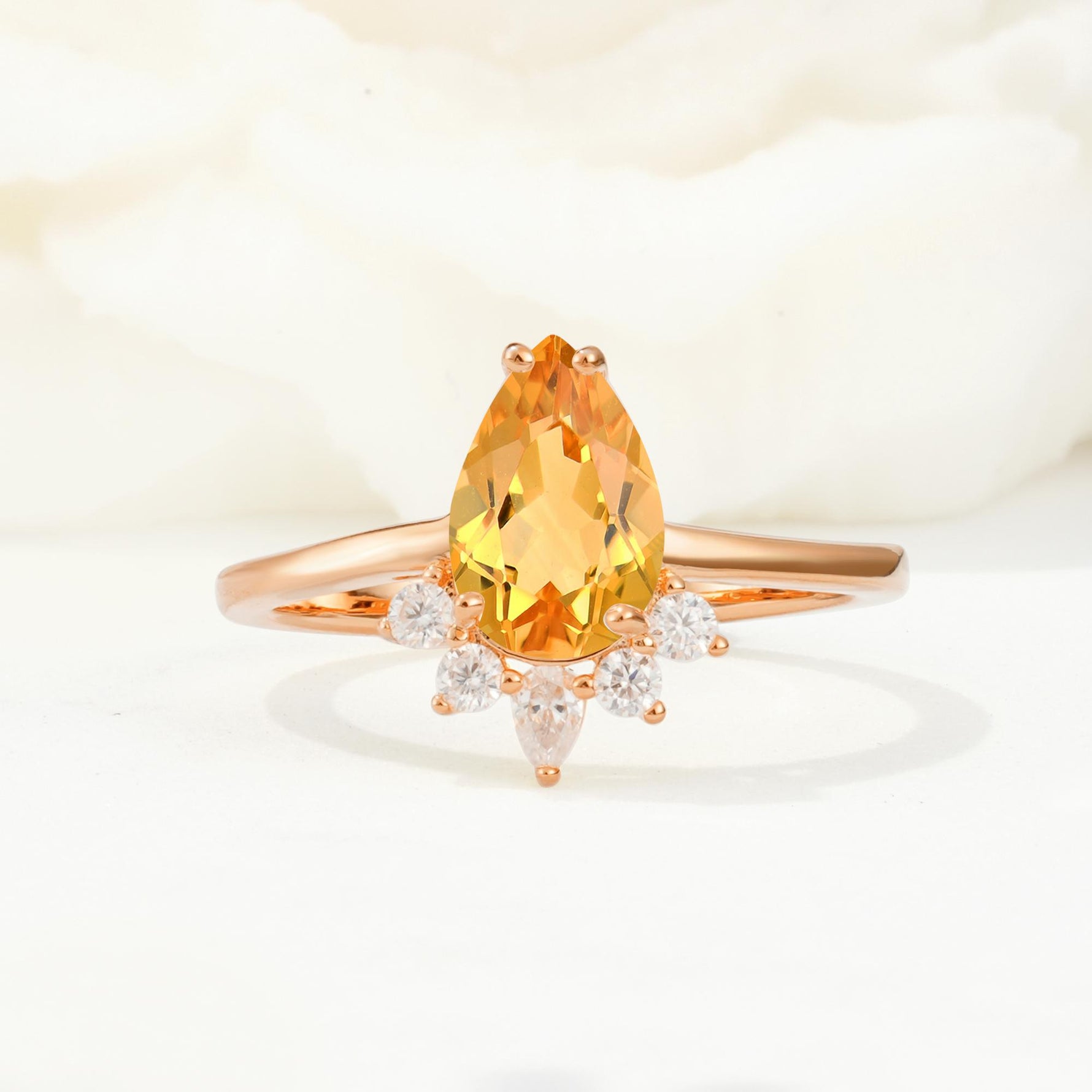 Pear Cut Citrine Crown Engagement Ring with Accent Stones - Additional view
