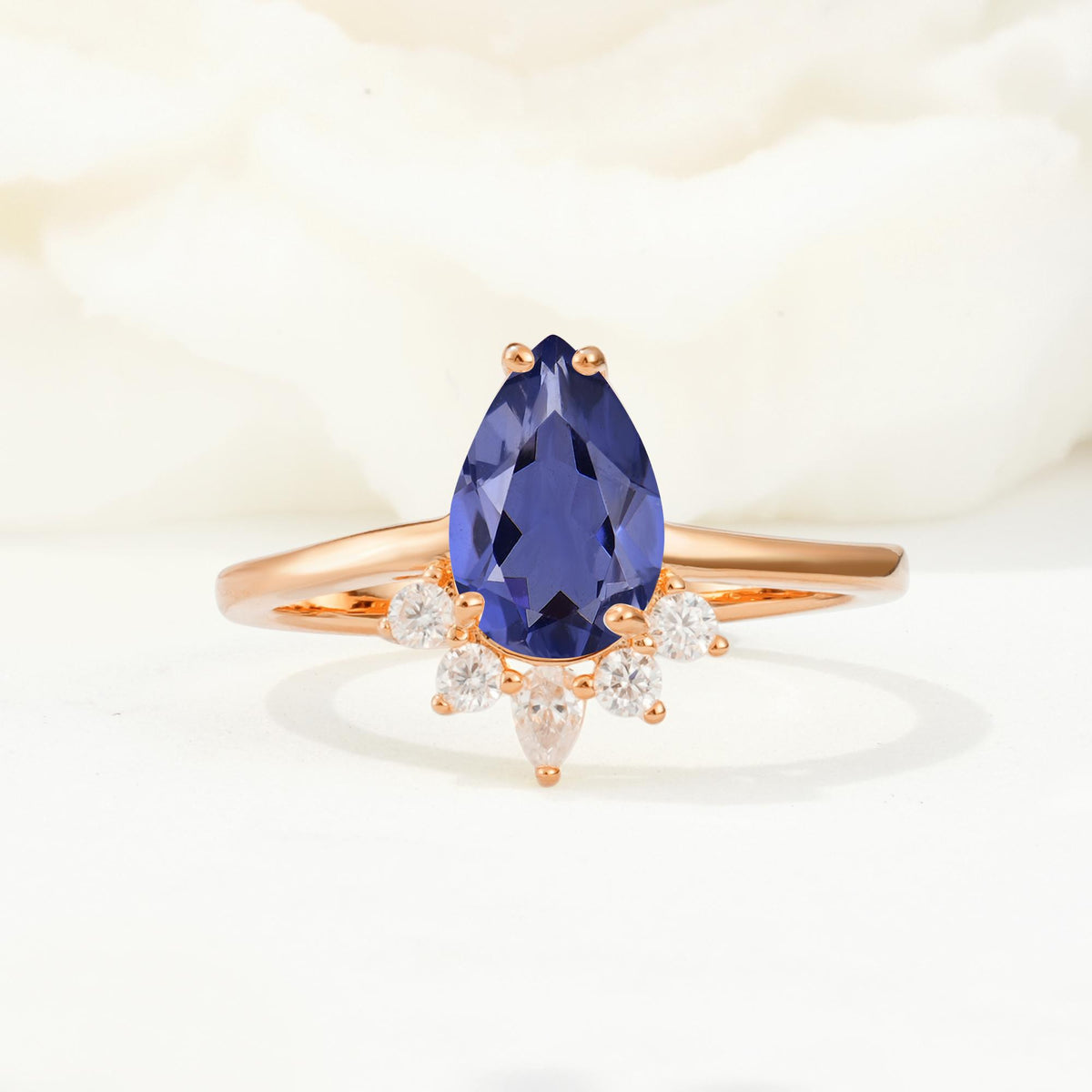 Pear Cut Tanzanite Crown Engagement Ring with Accent Stones - Additional view