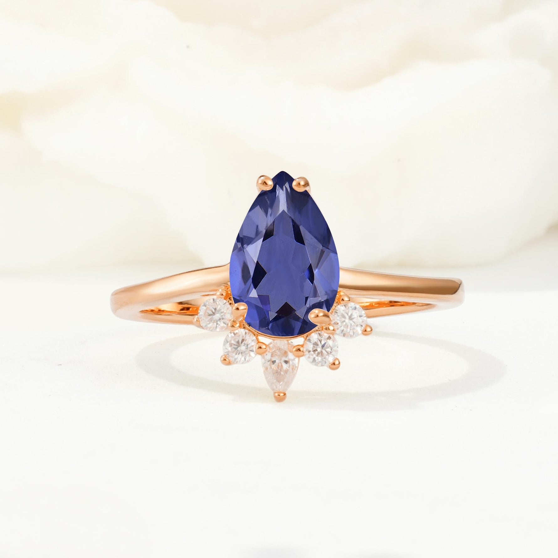 Pear Cut Tanzanite Crown Engagement Ring with Accent Stones - Additional view
