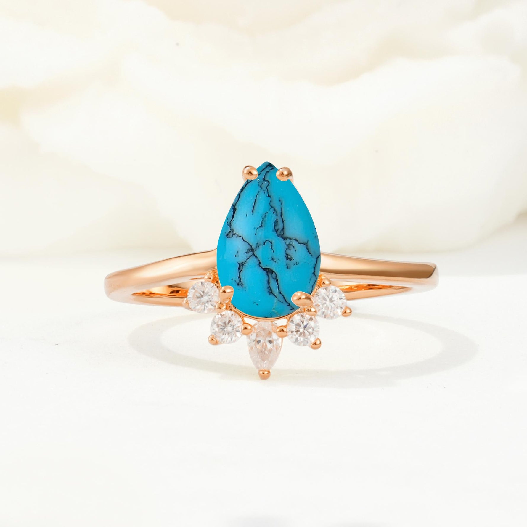 Pear Cut Turquoise Crown Engagement Ring with Accent Stones - Additional view