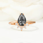 Pear Cut Black Rutilated Quartz Crown Engagement Ring with Accent Stones - Additional view
