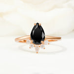 Pear Cut Black Onyx Crown Engagement Ring with Accent Stones - Additional view