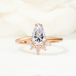Pear Cut Lab Diamond Crown Engagement Ring with Accent Stones - Additional view