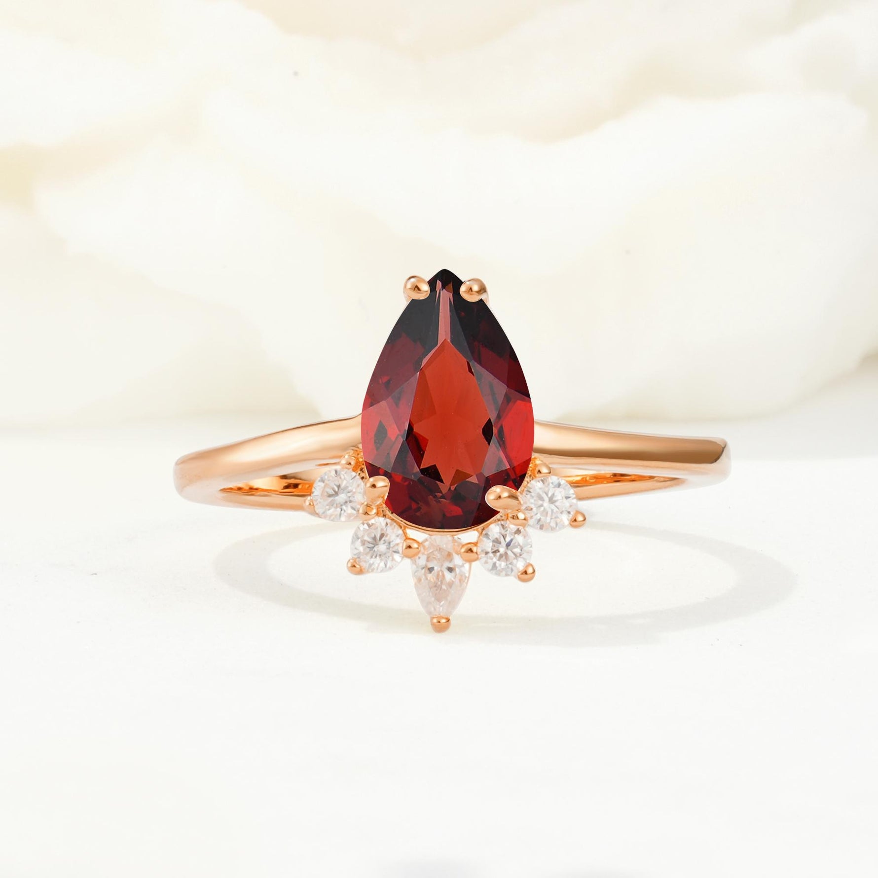 Pear Cut Garnet Crown Engagement Ring with Accent Stones - Additional view