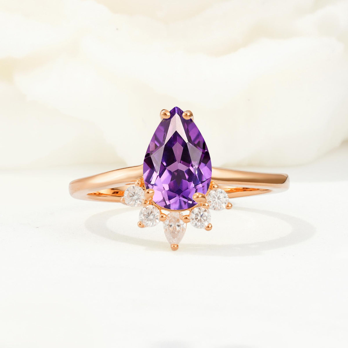 Pear Cut Amethyst Crown Engagement Ring with Accent Stones - Additional view