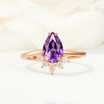 Pear Cut Amethyst Crown Engagement Ring with Accent Stones - Additional view