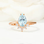 Pear Cut Aquamarine Crown Engagement Ring with Accent Stones - Additional view