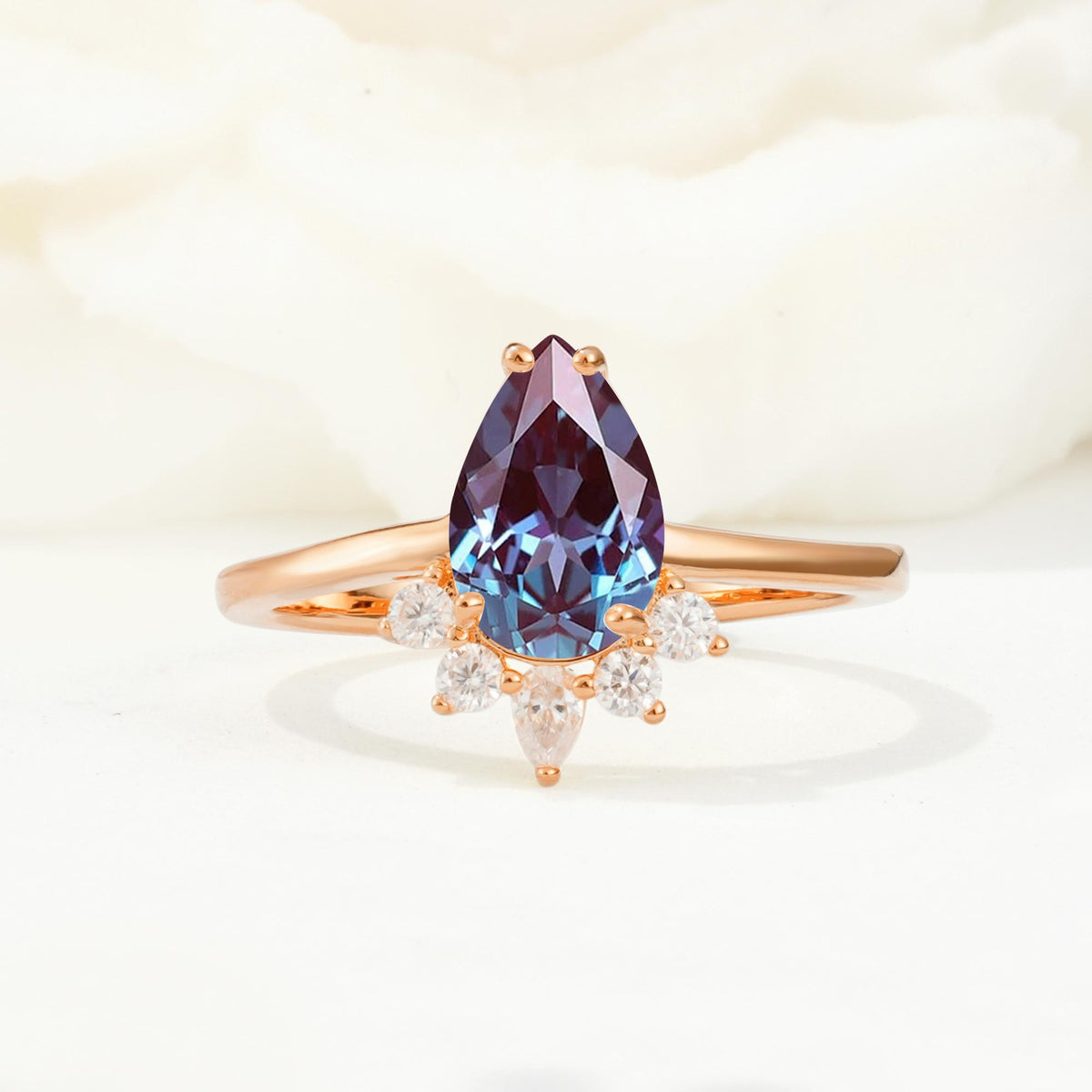 Pear Cut Alexandrite Crown Engagement Ring with Accent Stones - Additional view