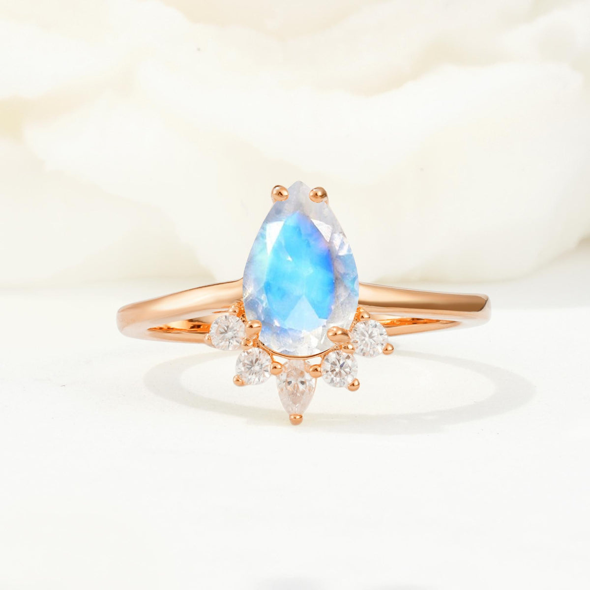 Pear Cut Moonstone Crown Engagement Ring with Accent Stones - Additional view
