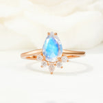 Pear Cut Moonstone Crown Engagement Ring with Accent Stones - Additional view