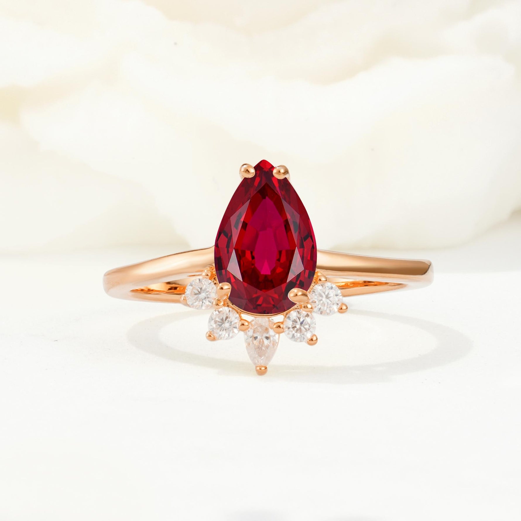 Pear Cut Ruby Crown Engagement Ring with Accent Stones - Additional view