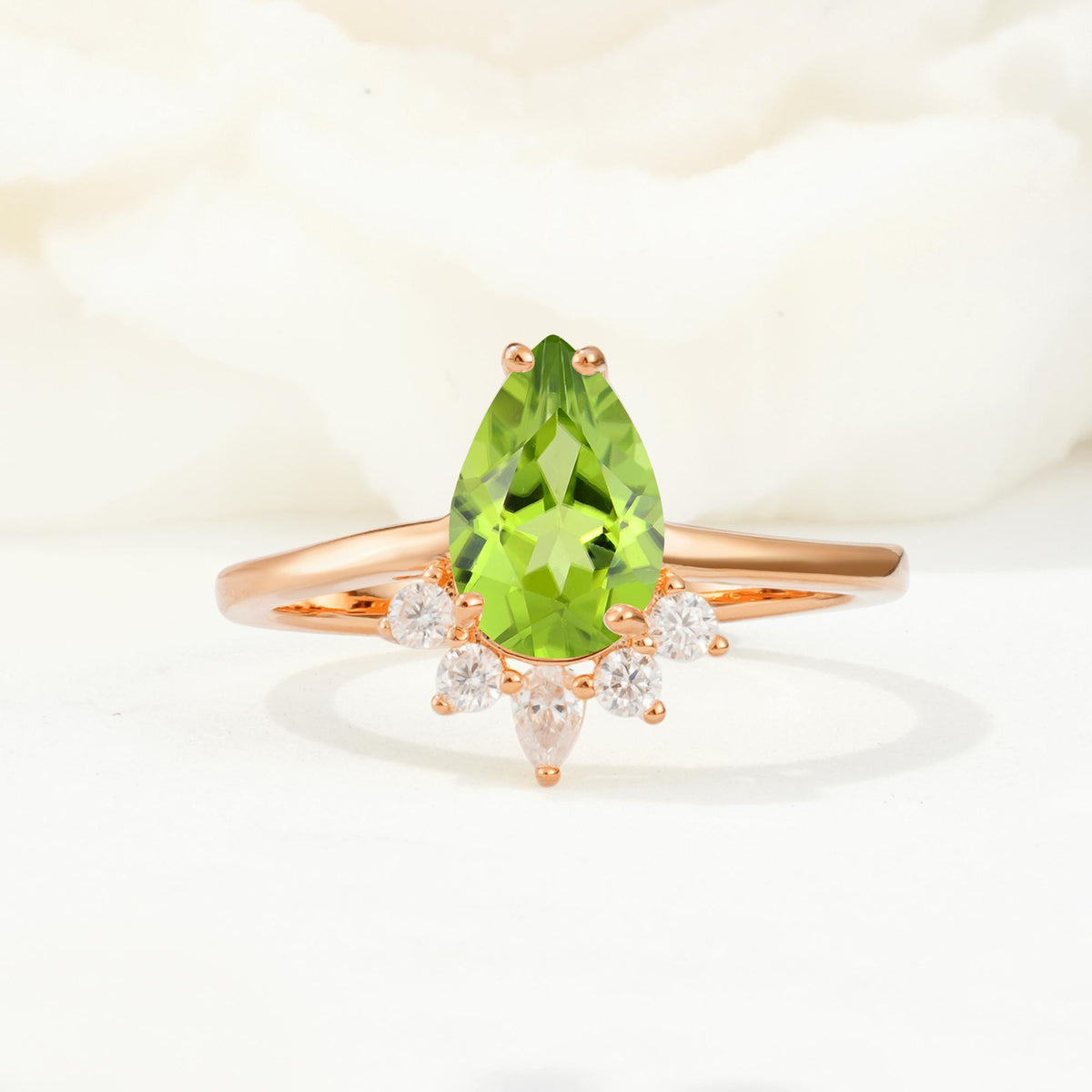 Pear Cut Peridot Crown Engagement Ring with Accent Stones - Additional view