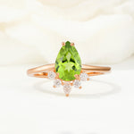 Pear Cut Peridot Crown Engagement Ring with Accent Stones - Additional view