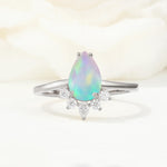 Pear Cut Fire Opal Crown Engagement Ring with Accent Stones - Additional view
