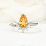 Pear Cut Citrine Crown Engagement Ring with Accent Stones - Additional view
