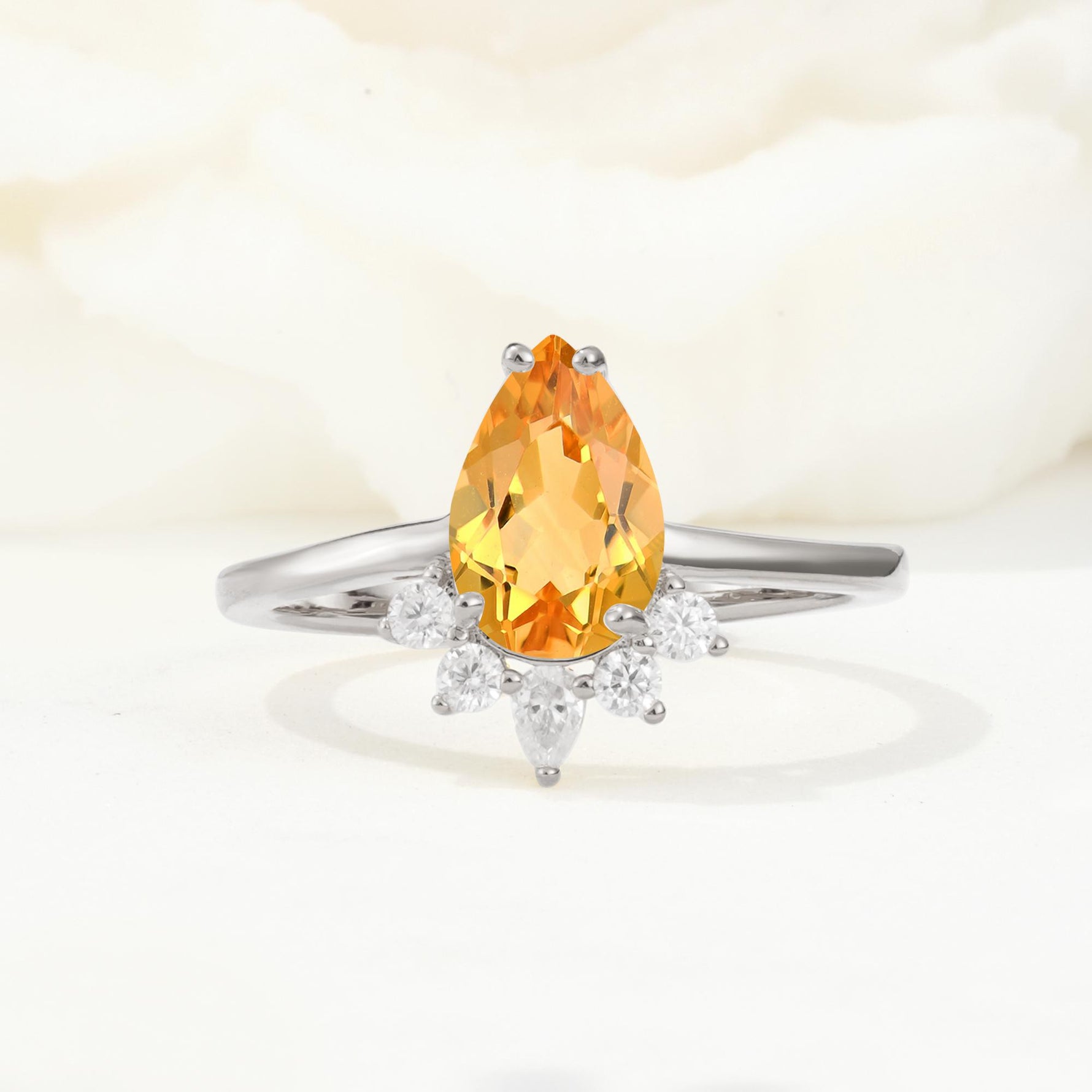 Pear Cut Citrine Crown Engagement Ring with Accent Stones - Additional view