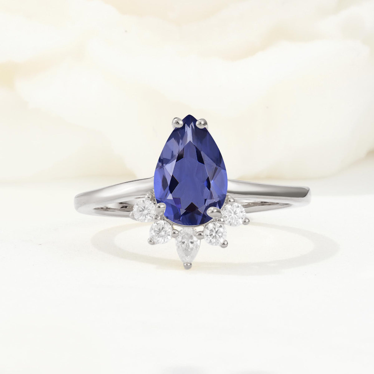Pear Cut Tanzanite Crown Engagement Ring with Accent Stones - Additional view