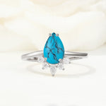 Pear Cut Turquoise Crown Engagement Ring with Accent Stones - Additional view