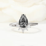 Pear Cut Black Rutilated Quartz Crown Engagement Ring with Accent Stones - Additional view