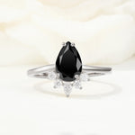 Pear Cut Black Onyx Crown Engagement Ring with Accent Stones - Additional view