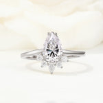 Pear Cut Lab Diamond Crown Engagement Ring with Accent Stones - Additional view