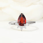 Pear Cut Garnet Crown Engagement Ring with Accent Stones - Additional view