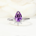 Pear Cut Amethyst Crown Engagement Ring with Accent Stones - Additional view