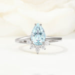Pear Cut Aquamarine Crown Engagement Ring with Accent Stones - Additional view