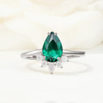 Pear Cut Emerald Crown Engagement Ring with Accent Stones - Additional view