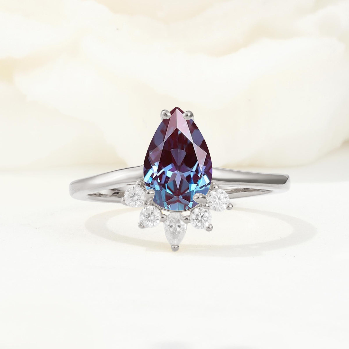 Pear Cut Alexandrite Crown Engagement Ring with Accent Stones - Additional view