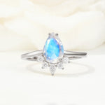 Pear Cut Moonstone Crown Engagement Ring with Accent Stones - Additional view