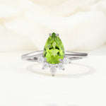 Pear Cut Peridot Crown Engagement Ring with Accent Stones - Additional view