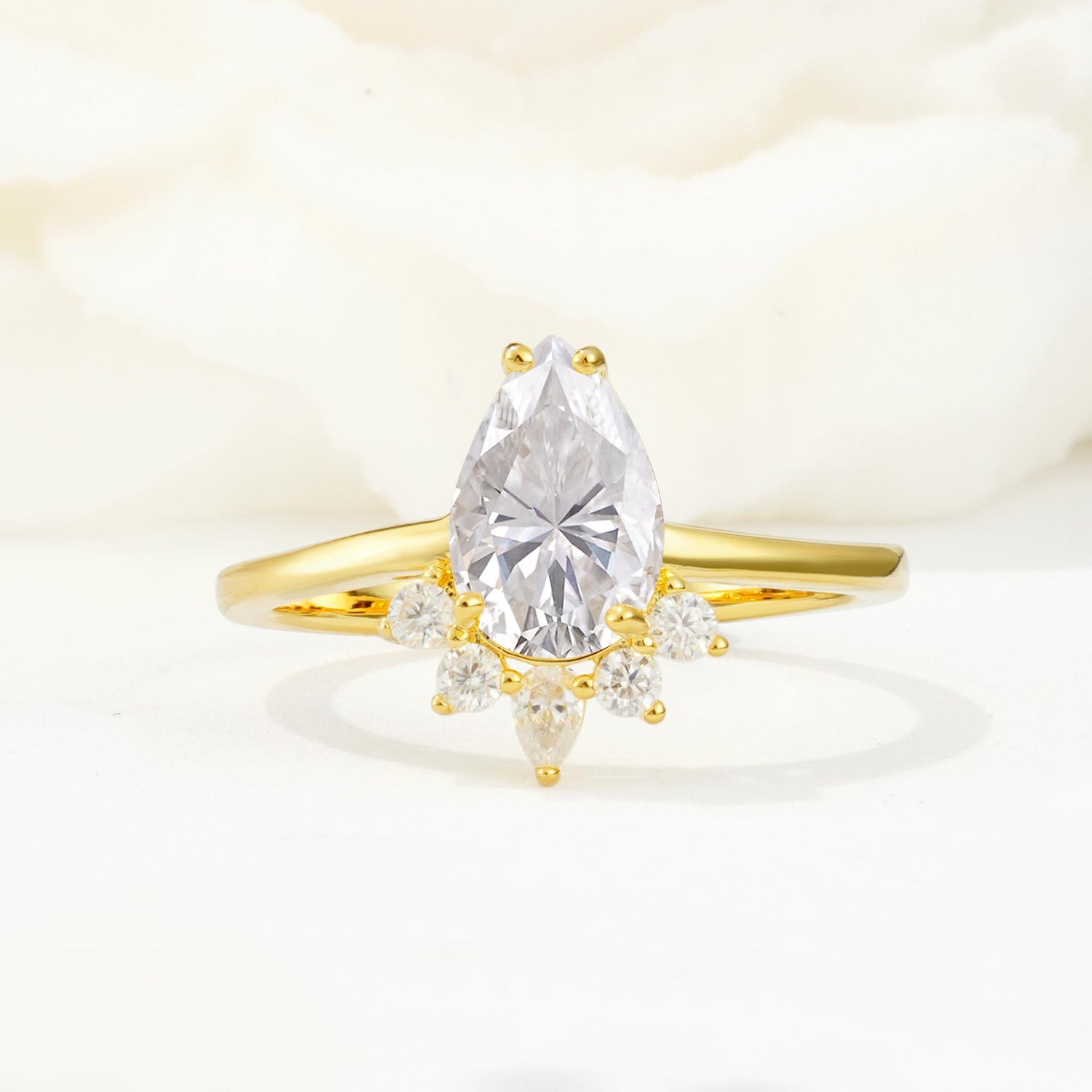 Pear Cut Moissanite Crown Engagement Ring with Accent Stones - Additional view