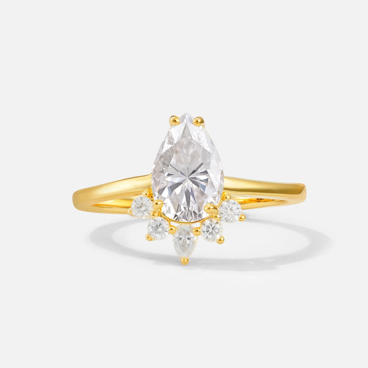 Pear Cut Moissanite Crown Engagement Ring with Accent Stones