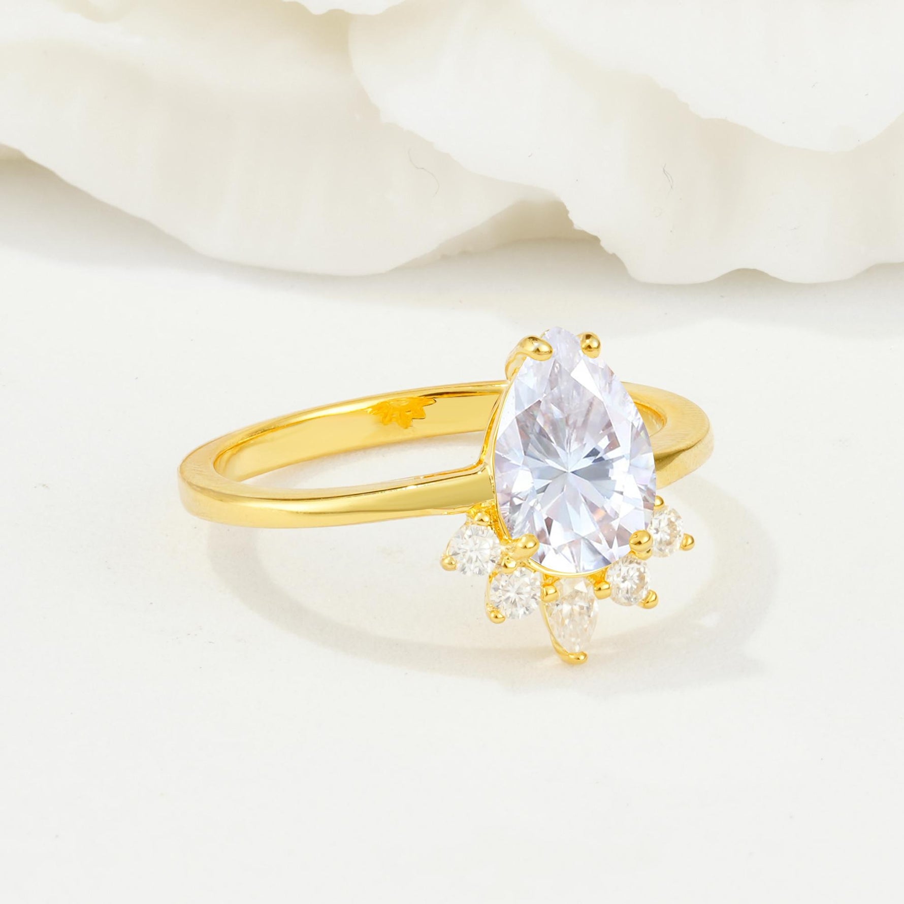 Pear Cut Moissanite Crown Engagement Ring with Accent Stones - Additional view