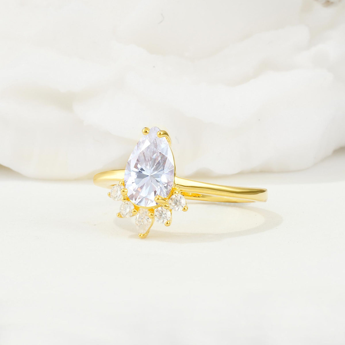 Pear Cut Moissanite Crown Engagement Ring with Accent Stones - Additional view