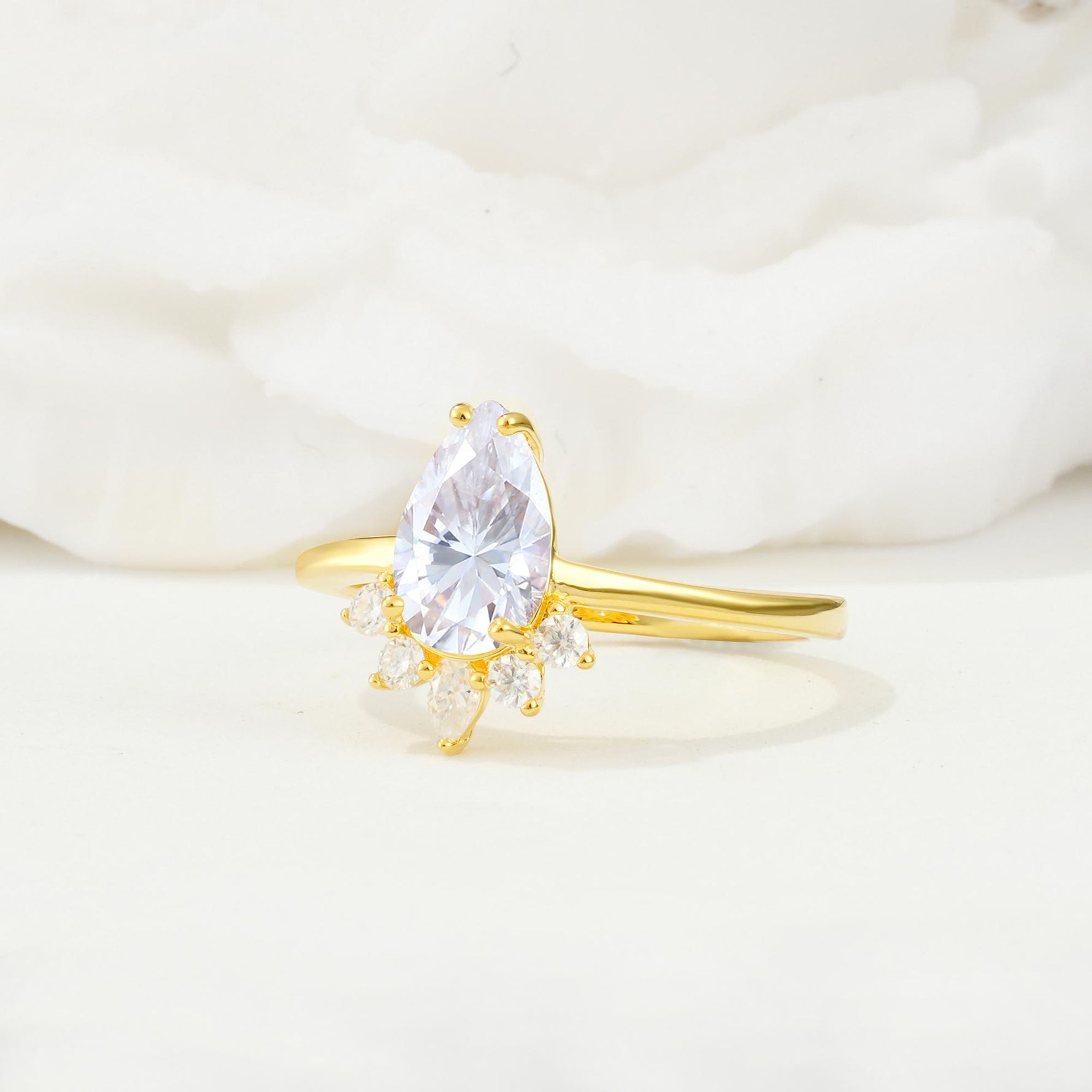 Pear Cut Moissanite Crown Engagement Ring with Accent Stones - Additional view